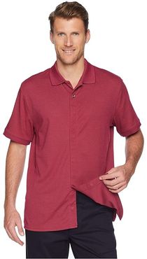 Classic Fit Ribbed Collar Knit Polo (Heather Rose) Men's Clothing