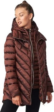 EcoPlume Hooded A-Line Jacket with Bib (Espresso) Women's Coat