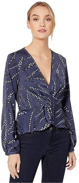Twist Front Long Sleeve Woven Top TNS1251462 (Twilight Blue) Women's Clothing