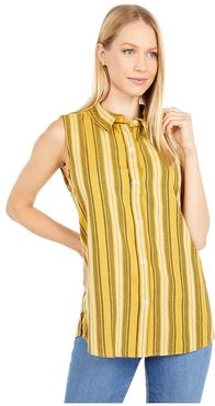 Baja Stripe Button Back Tank Top (Mellow Yellow) Women's Clothing