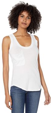 Rounded Hem Pocket Tank Top in Lightweight Jersey (White) Women's Clothing