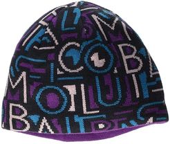 Urbanization Mix Beanie (Youth) (Black G Multi Typo Print/Plum) Cold Weather Hats