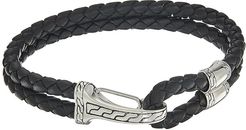 Classic Chain Hook Clasp Bracelet in Black Leather (Silver) Bracelet