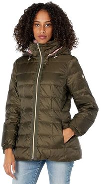 Mid Weight Short Down Puffer Jacket (Deep Moss/Dried Rose) Women's Coat