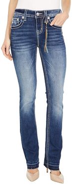 Mid-Rise Steer Skull Horseshoe Slim Boot in Dark Blue (Dark Blue) Women's Jeans