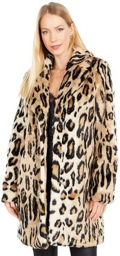 Lana Leopard Faux Fur Coat with Hood (Leopard) Women's Coat
