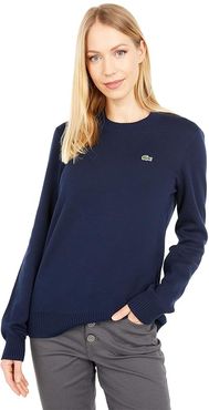 Long Sleeve Crew Neck Solid Color Sweater (Navy Blue/Green) Women's Clothing