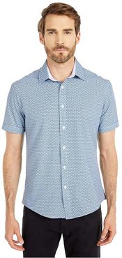 Short Sleeve Sport Shirt (Turquoise Print) Men's Clothing