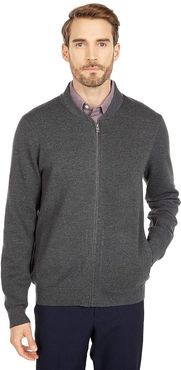 Full Zip Bomber Sweater Jacket (Dark Gray Heather) Men's Clothing