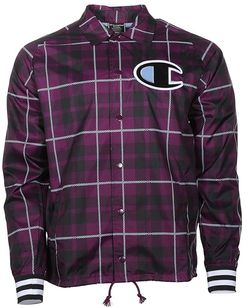 Satin Coaches Jacket Ribbed Cuff AOP (Plaid 101 Venetian Purple) Men's Clothing