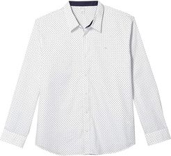 Long Sleeve Poplin Wrinkle Resistant Casual Button-Up Shirt (Brilliant White) Men's Clothing