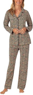 Long Sleeve Classic Notch Collar Pajama Set (Cotton Spandex) (Wild Savannah) Women's Pajama Sets