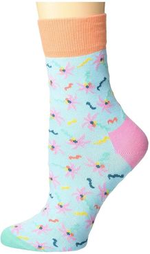 Dancing Palm 1/2 Crew Sock (Light Blue) Women's Crew Cut Socks Shoes