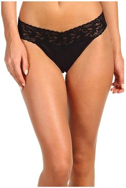 Organic Cotton Original Rise Thong w/ Lace (Black) Women's Underwear