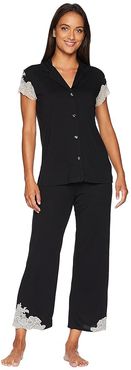 Luxe Shangri-La Short Sleeve Notch PJ Set (Black) Women's Pajama Sets