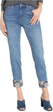 Five-Pocket Skinny w/ Embroidery Rolled Cuff in Sweet Blue (Sweet Blue) Women's Jeans