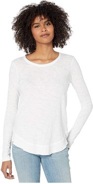 Long Sleeve Curved Hem Top in Slubbed Jersey (White) Women's Clothing