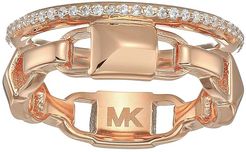 Precious Metal-Plated Sterling Silver Mercer Link Pave Halo Ring (Rose Gold) Ring