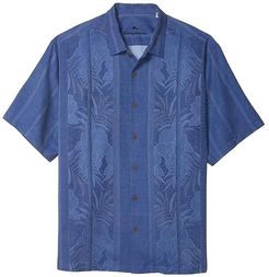 Big Tall Tahitian Border (Galaxy Blue) Men's Short Sleeve Button Up