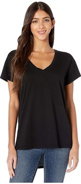 V-Neck High-Low Tee Lightweight Jersey (Black) Women's Clothing