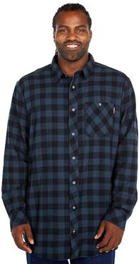 Extended Woodfort Mid-Weight Flannel Work Shirt (Navy Buffalo Check) Men's Clothing