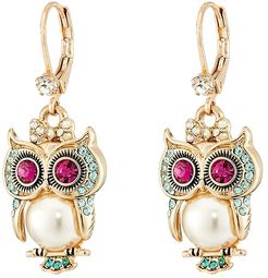 Pearl Critters Owl Drop Earrings (Pearl) Earring