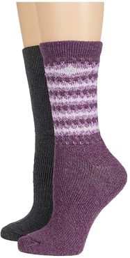 Texture Wool Crew 2-Pack (Plum Purple/Charcoal) Women's Crew Cut Socks Shoes