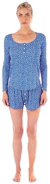 Ultra Soft Floral Pajama + Scrunchie Set (Blue) Women's Pajama Sets