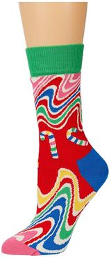 Psychedelic Candy Cane Sock (Medium Red) Women's Crew Cut Socks Shoes