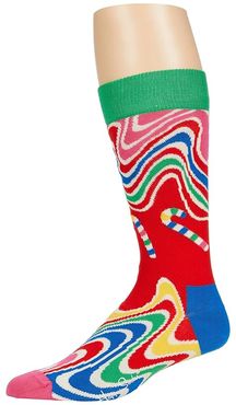 Psychedelic Candy Cane Sock (Medium Red) Men's Crew Cut Socks Shoes