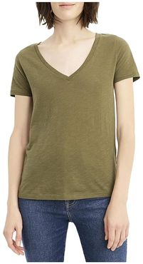 Vintage Cotton V-Neck T-Shirt (Frosty Olive) Women's Clothing