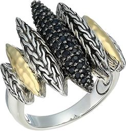 Classic Chain Hammered Spear Ring with Black Sapphire and Black Spinel (Sterling Silver) Ring