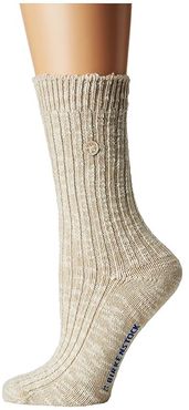 Cotton Slub Socks (Beige/White) Women's Crew Cut Socks Shoes