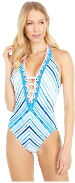 Loraline One-Piece (Resort White Seaside Vibes Stripe Engineered) Women's Swimsuits One Piece