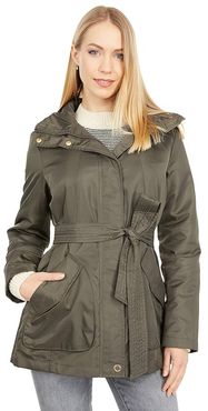Belted Short Packable Rain Field Jacket with Removable Belt (Jungle) Women's Clothing