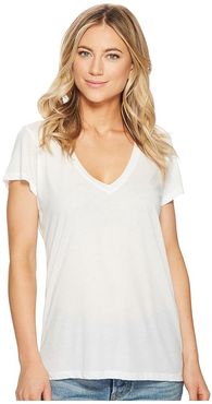 Melange Burnout Jersey Slinky V-Neck (White) Women's Clothing
