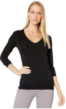 Long Sleeve Flat Edge V-Neck Tee (Noir) Women's T Shirt