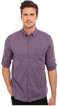 Roll Up Sleeve Shirt w/ Button-Down Collar Single Pocket (Mulberry) Men's Long Sleeve Button Up