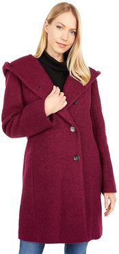 Dropped Shoulder Button Front Sweater Wool Boucle Coat (Magenta) Women's Clothing