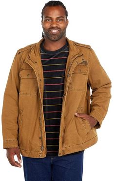 Big Tall Stand Collar Cotton Military Jacket - Big (Worker Brown) Men's Clothing