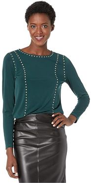 Crew Neck with Stud Detail Top (Malachite) Women's Clothing