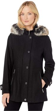 Layla Wool Blend Parka with Removable Hood (Black) Women's Coat