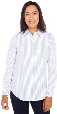 Easy Care Striped Shirt (White/Blue Multi) Women's Clothing