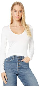 Long Sleeve Flat Edge V-Neck Tee (Blanc) Women's T Shirt