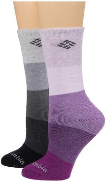 Wide Stripe Wool Crew 2-Pack (Plum Purple/Charcoal) Women's Crew Cut Socks Shoes