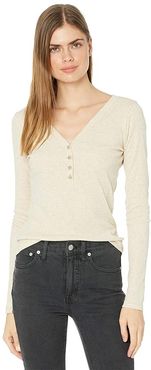 Fine Ribbed Henley Tee (Heather Camel) Women's Clothing