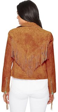 Suede Moto Jacket w/ Fringe (Buttercup) Women's Coat