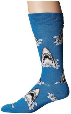 Shark Attack (Blue) Men's Crew Cut Socks Shoes