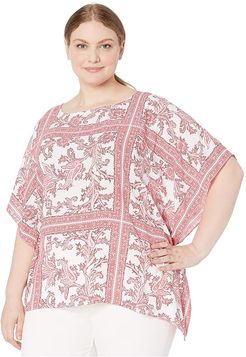 Plus Size Ornate Scarf Flutter Top (Shell Pink) Women's Clothing