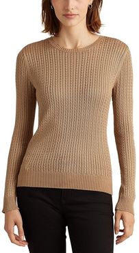 Cable-Knit Crew Neck Sweater (Classic Camel) Women's Sweater